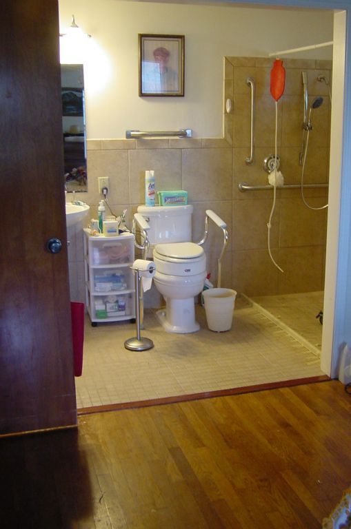 The existing small bathroom is now wheelchair friendly and very accessible